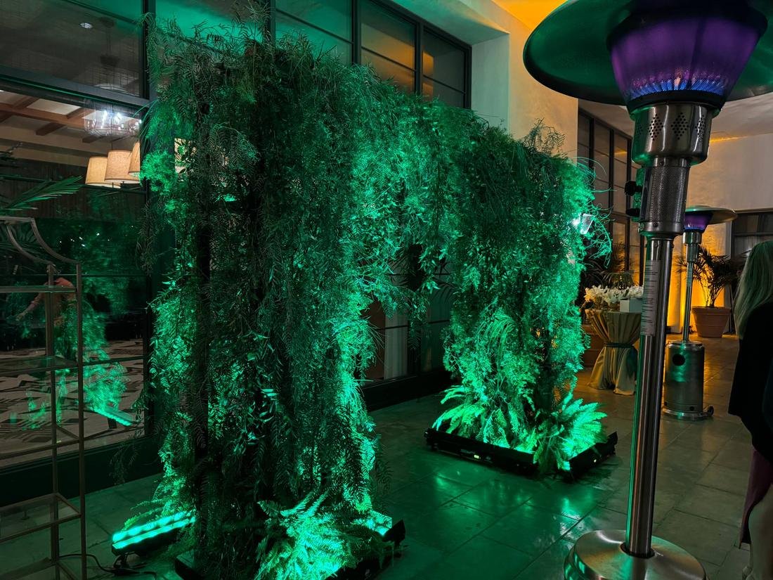 Greenery arch lit in green